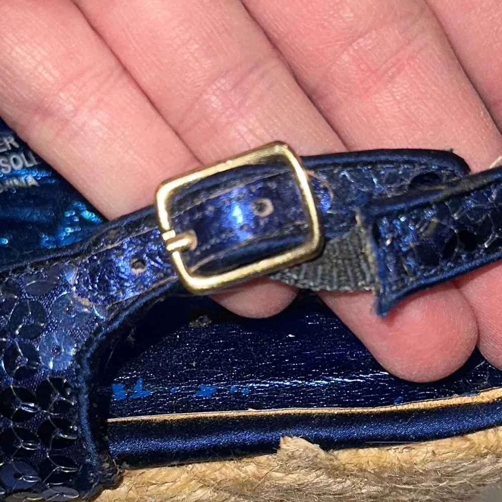 Blue Sequin Wedge Sandals Size‎ 9.5 Showoff Show Off